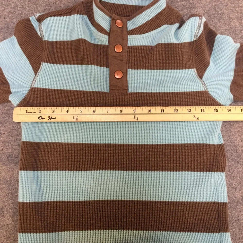 Gymboree Sweater Boys Sz 8 Blue Brown Striped Waffle Knit Thermal Henley Mock